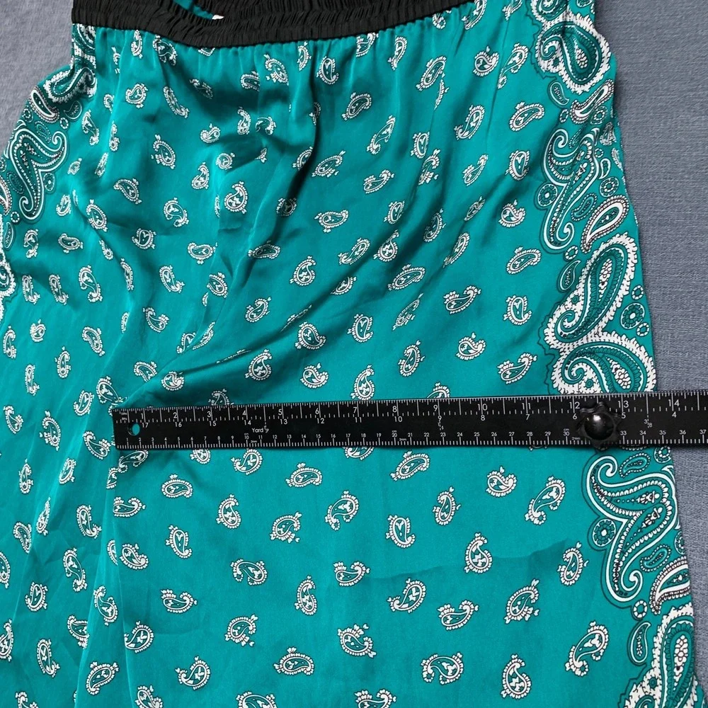 Michael Kors Wide Leg Pants Womens 14 Teal Paisley Drawstring Elastic Waist